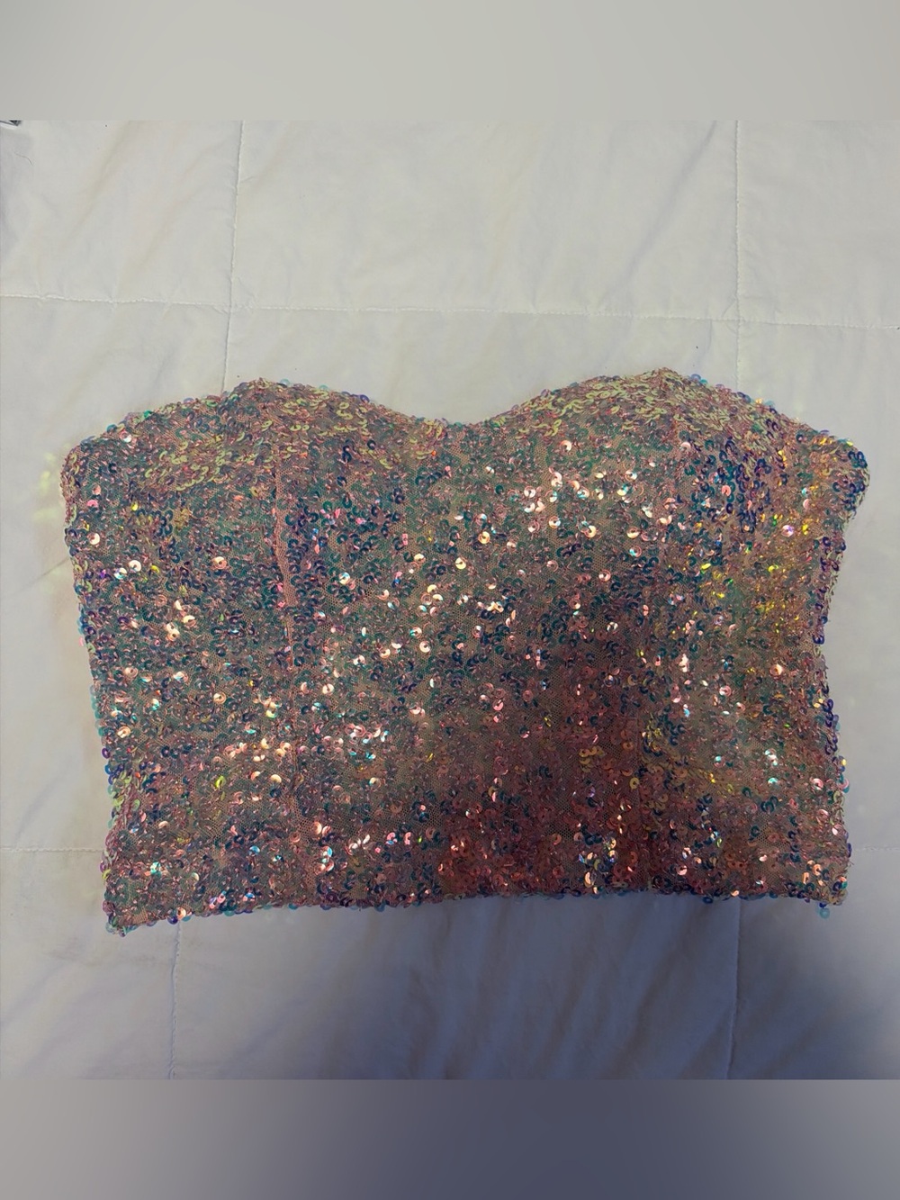 Sequin Strapless Crop Top - Iridescent Pink